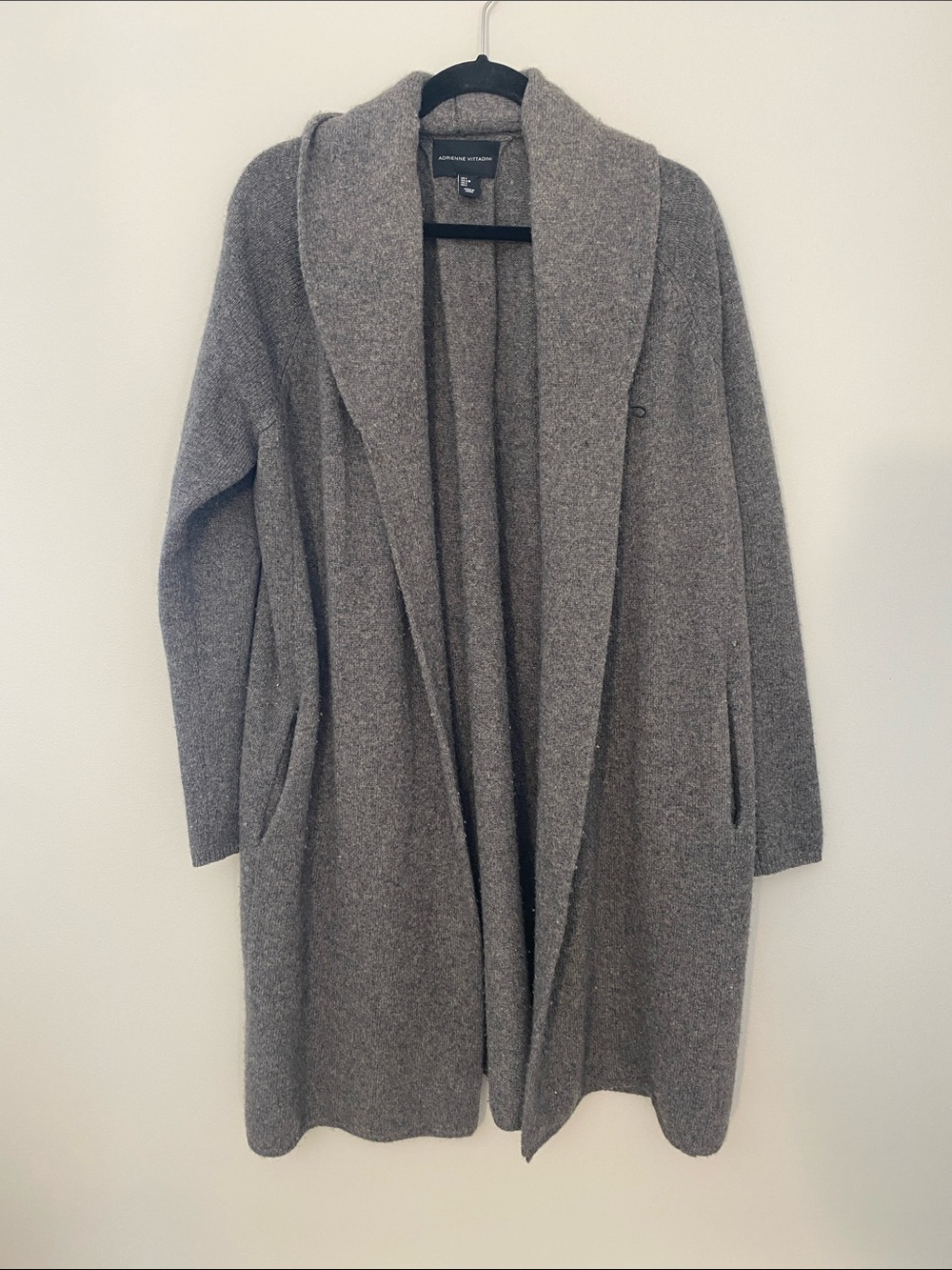 Adrienne Vittadini Wool/Yak Hair Blend Gray Cowl Neck Long Duster Cardigan